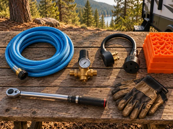 Hookup gear laid out on a workbench